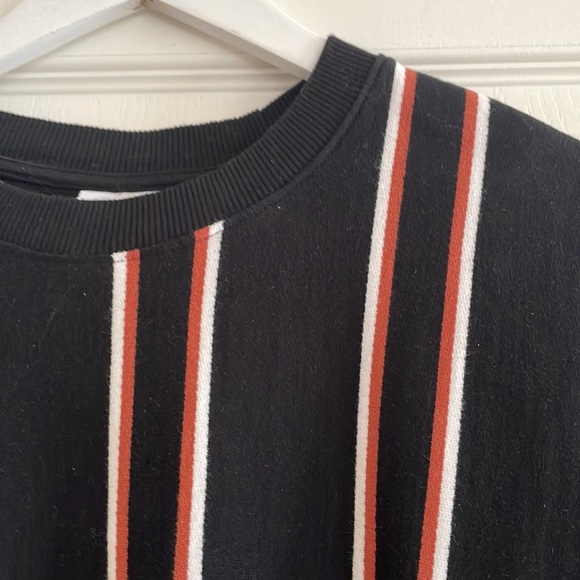 Zara Men’s Striped Sweater Black brown and white vertical stripes Size Large - Picture 2 of 8